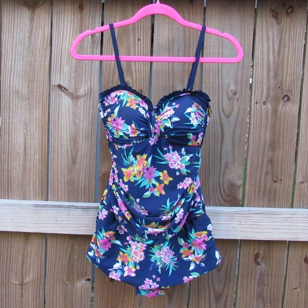 Floral Navy One-Piece Swimsuit with Built-In Bust Support